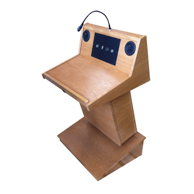 Wood Height Adjustable Lecterns with versatile connectivity options and reading lamp