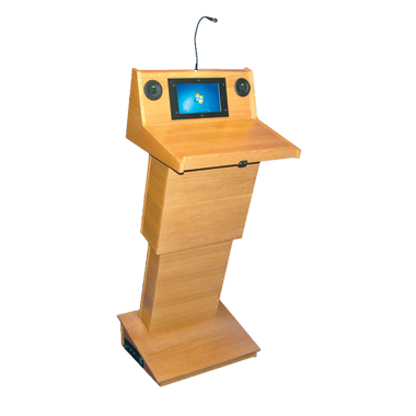 Wood Height Adjustable Lectern with LCD Screen and reading lamp
